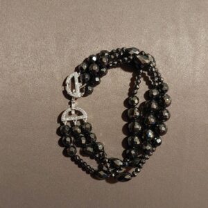 bracciale multifilo in ematite con chiusura in argento rodiato e zirconi